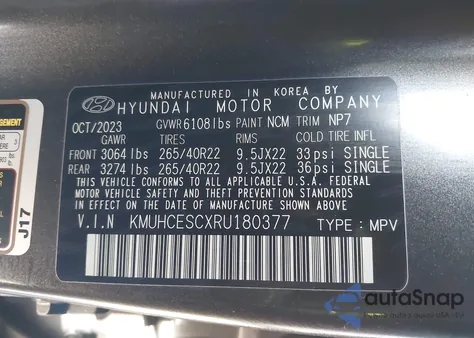 2024 Genesis Gv80 3.5T Awd из США, поврежденный, VIN KMUHCESCXRU180377